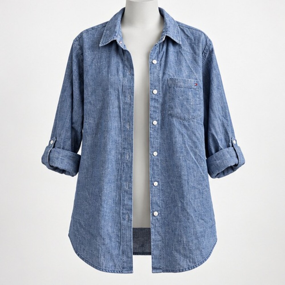 Tommy Hilfiger Chambray Long Sleeve Shirt Mens Large Blue Cotton